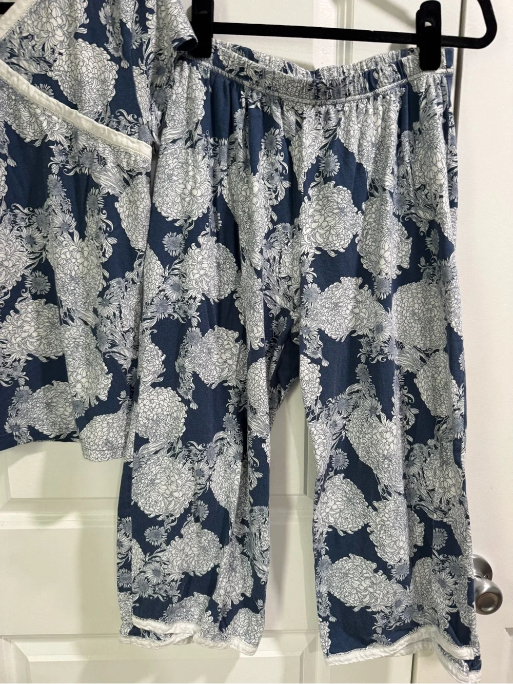 Garnet Hill Asian Wrap Short Sleeve Cropped Organic Cotton Pajamas Set S